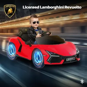 Dripex 12V Licensed Lamborghini Ride On Car, Scissor Door Electric Toys Car with Remote Control Bluetooth LED Light MP3 Player and Wide Seat for 3-6 Boys Girls