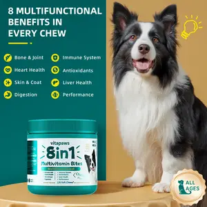 Vitapaws 8in1 Multivitamin Bites for Dogs - 120 Soft Chews with Fish Oil & Chicken Flavor - Supports Muscle Joint Skin & Coat Health