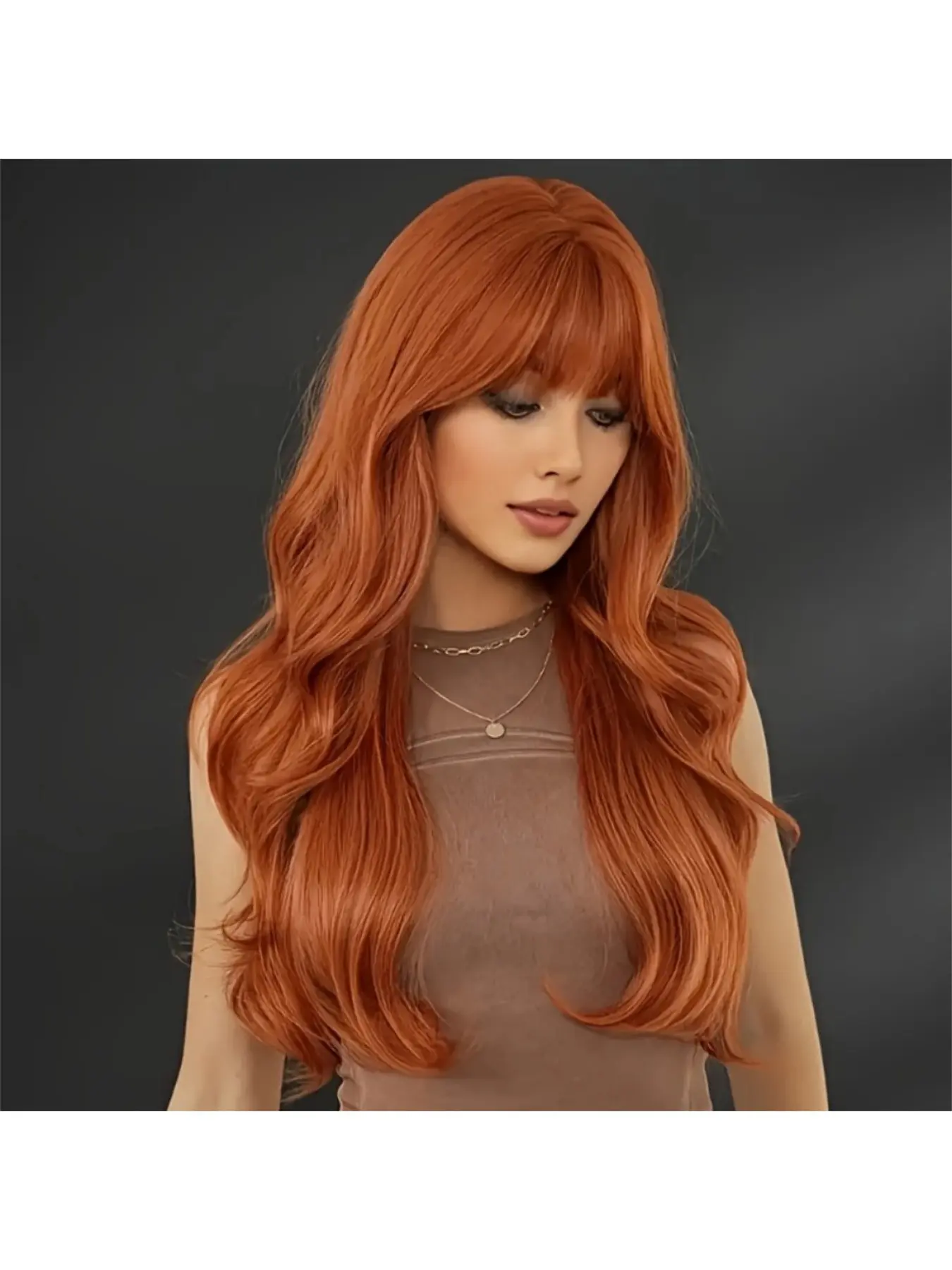 26 Inch Long Ginger Wig Synthetic Fiber Auburn Color Long 