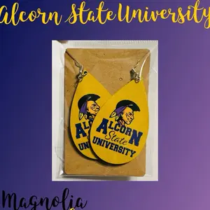 Alcorn State University Custom Earrings - Yellow Teardrop Design with Logo - Magnolia Brand
