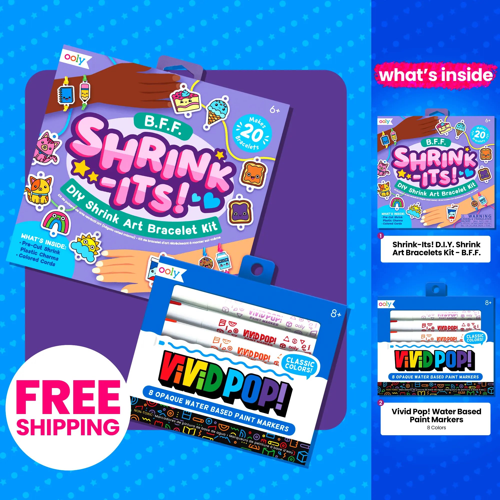 Shrink-Its! BFF Bracelet Kit and Vivid Pop Paint Markers Bundle - Make Matching BFF Charm Bracelets - Kids Art Set - Ages 8+