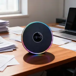 Portable Wireless Speaker with LED Light, Sphere Design, USB-C, AUX, Micro SD, Time Display & Alarm Clock