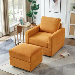 [SOIYELIFE] Corduroy Chaise Lounge, Comfy Sofa Chaise Couch Chair, Upholstered Accent Chair with Ottoman for Living Room - Yellow,Unique furniture