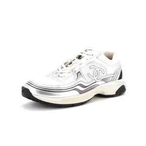 Pre-owned Chanel Women's CC Low-Top Sneakers Mesh and Laminated Leather by Rebag