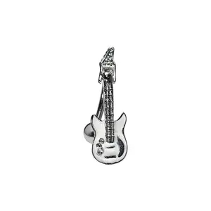 Reverse Belly Navel Ring CZ White Enamel Guitar Design Surgical Steel 14g