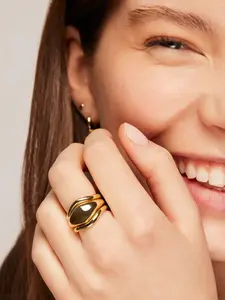 14K Gold Plated Stackable Rings Set for Women - 3 Chunky Statement Rings Pack - Stackable Bands Set