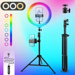 RGB Selfie Ring Light 12-Inch with 43-Inch Retractable Stand - Professional Lighting for Instagram Reels, Twitch Streaming and Virtual Background Setup#valentine's day#new year