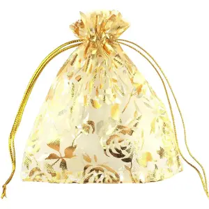 100 count 3.5 x 4.7 Inch Flower Heart Organza   Pouch Candy Pouch Drawstring Wedding Favor Bags X92 (  flower)