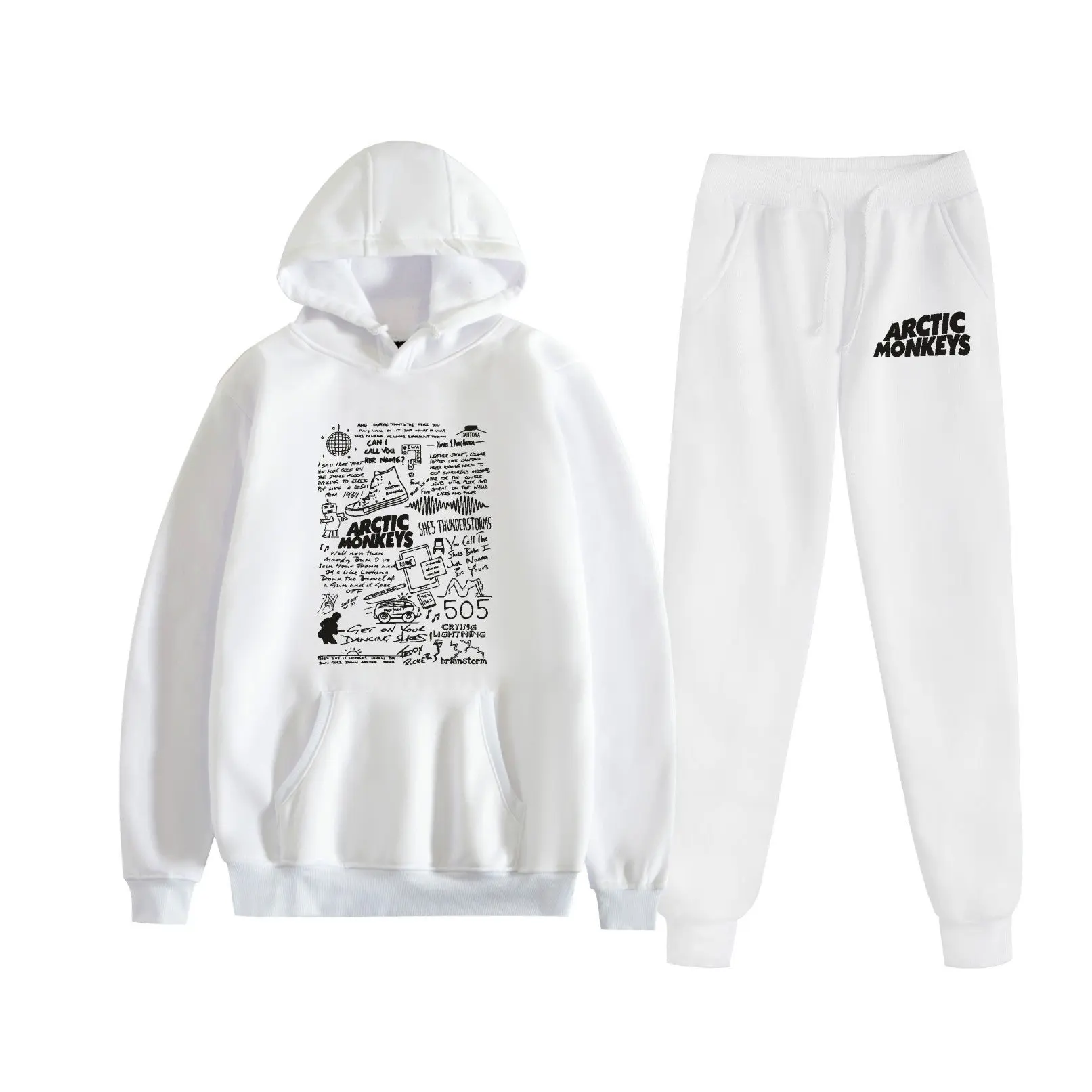 Lady's Graphic Hoodie and Sweatpants Set, Casual 2-Piece Polyester Leisure Wear with Long Sleeve Jacket in Multi-Colors, Clothes, Fabric, Set Look