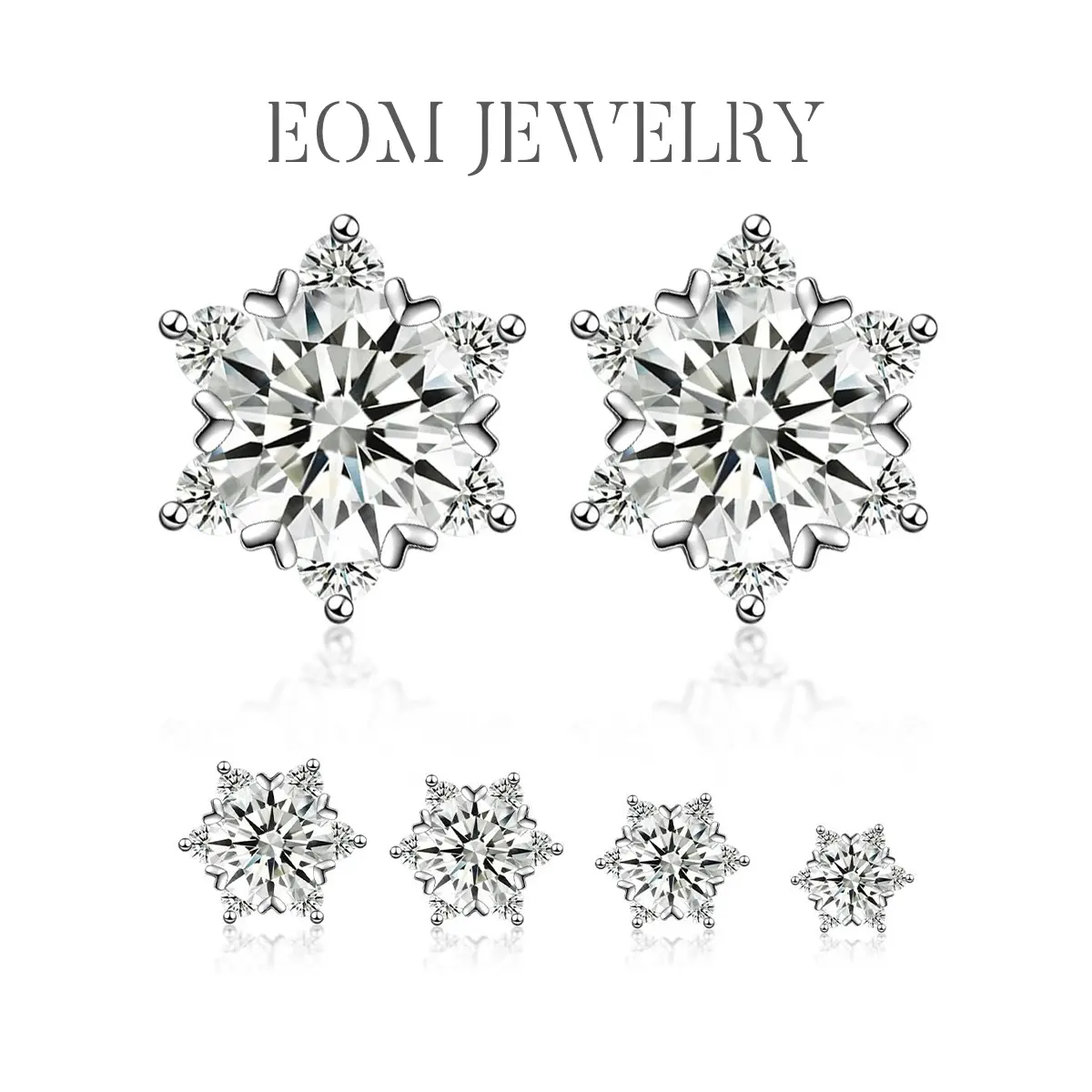 Moissanite 0.5ct-3ct Ice Crystal Snowflake Earrings Silver-Plated, Sparkling Icy Shine, Winter Refined Jewelry,  Earrings Accessories,  Chic Fashion Jewelry, Fashion Pairings, Christmas Must-Have Stud Earrings, A Romantic Gift for Any Occasion