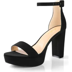 Platform Heels - 4 Inch Block Heeled Sandals for Women - Comfortable Open Toe Strappy Heels - Black, Nude, White, Silver, Gold - Summer Dress Shoes