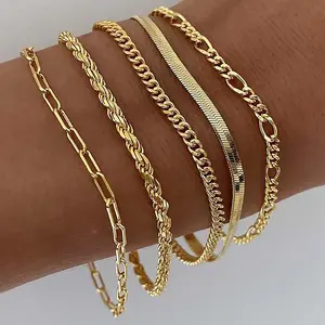 Bracelets for Women Waterproof,  Jewelry Sets for Women Trendy Thin Dainty Stackable Cuban Link Paperclip Chain Bracelet Pack Fashion Accessories Gifts for Women Girls