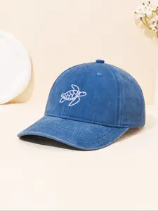 Cute Turtle Embroidered Baseball Cap, Vintage Trendy Daddy Hat for Men & Women, Fitted Woven Fabric, All-Season Outdoor Accessory