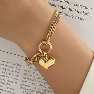 Pulsera con corazón y doble  cadena de acero inoxidable
