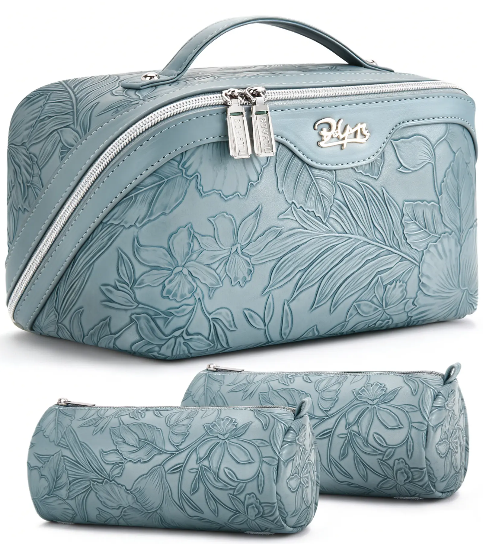 BOYATU travel makeup bag for Women,3 Pcs Floral Cosmetic bags Set ,Large Capacity Waterproof Toiletry Case Organizer