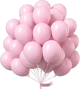 PartyWoo Pastel Pink Rubber Round Balloons Pack - 50pcs 12in Balloon Party Supplies for Birthday, Wedding Decorations