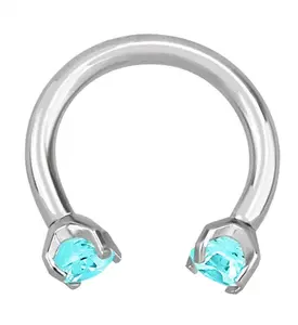 Aqua CZ Prong Set Circular Barbell