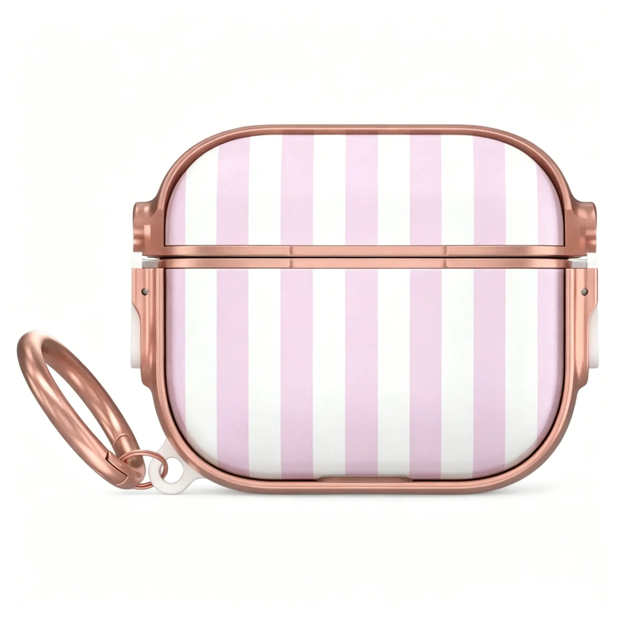 Elegant Striped Drop-Proof Airpods Protective Case, Electroplated Frame Anti-Drop Hard Shell, Detachable Carry Ring, Audio Accessory with Charging Port, Multi-Color Bluetooth Earbud Cover