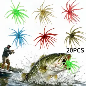 20PCS Soft Plastic Octopus Baits, Sea Urchin Soft Bait, Realistic Fuzzy Dice Fishing Lure, Japanese Finesse Worm for Bass Fishing, Plastic Baits for Bass Fishing, Drop Shot, Wacky RigNeko Rig & Finesse