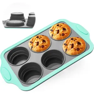 Muffin Pans for Baking 6 Cups, Foldable Muffin Pan with Frame, Collapsible Cupcake Pan, Egg Bite Molds, Muffin Tin Tray for Baking Homemade Brownies Puddings(1)