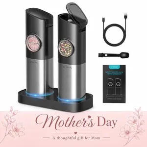 Ultrean Electric Salt & Pepper Grinder Sets, 2pcs Rechargeable, Adjustable, Modern Stainless Steel Construction, Seasoning Auto Dust Lids, LED one-hand operation Kitchen Utensils