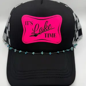 It's Lake Time Trucker Hat for Men and Women - Trendy Summer Snapback with Distressed Design and Colorful Beads