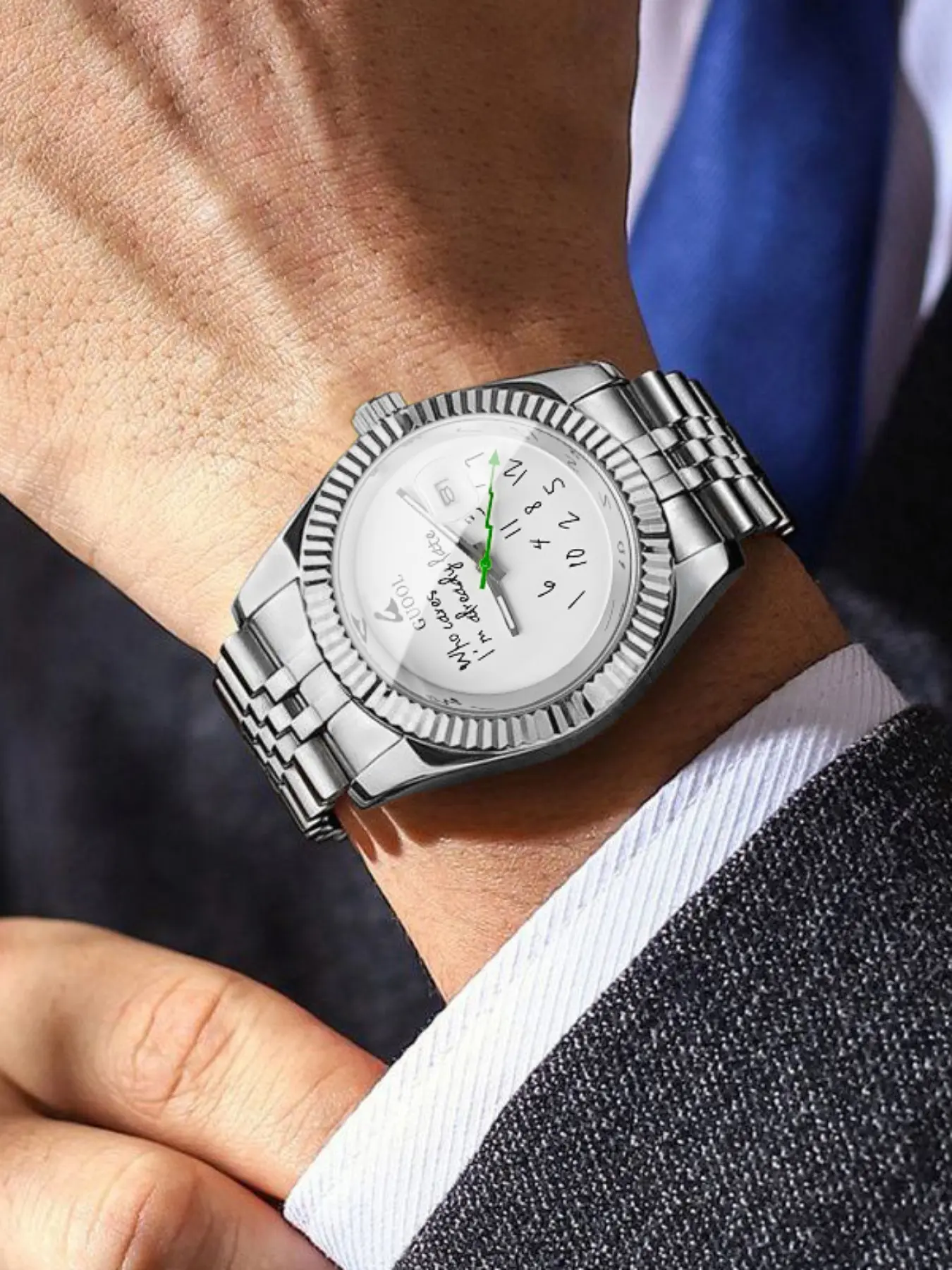 Funny Creative Late Watch, Men's Stainless Steel Five Bead Quartz Watch, Calendar Window, Luxury Business Casual Watch, Business Fashion Watch, Business Wristwatch, Quartz Analog Wristwatch