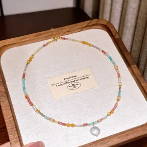 Dopamine Colorful Natural Stone Beaded Necklace for Women - Natural Baroque Pearl Pendant - Unique and Versatile Collar Chain, Ideal Gift for Daughter, Girlfriend, or Lover