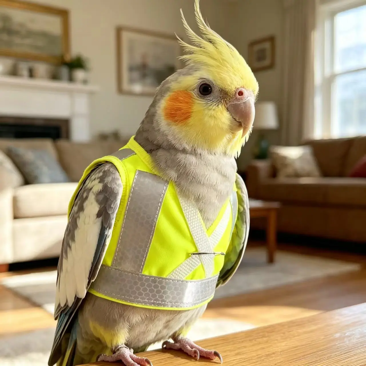 Reflective Bird Vest with Leash, Parrot Reflective Clothing, Pet Bird Harness, Diaper for Birds, Pigeon Flight Suit, 1pc Set, Safety, Versatile Use, Outdoor, Adjustable Fit