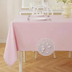 Rectangle table cloth waterproof stain resistant tablecloth wrinkle free farmhouse dining table cover soft fabric table cloths for dinnerpartyholiday 52 x 70 inch pink