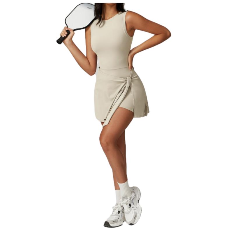 Womens Tennis Dress Wrap Skirt Built in Shorts Sleeveless Golf Athletic Romper Sundress Tie Front Spandex Durable Fabric