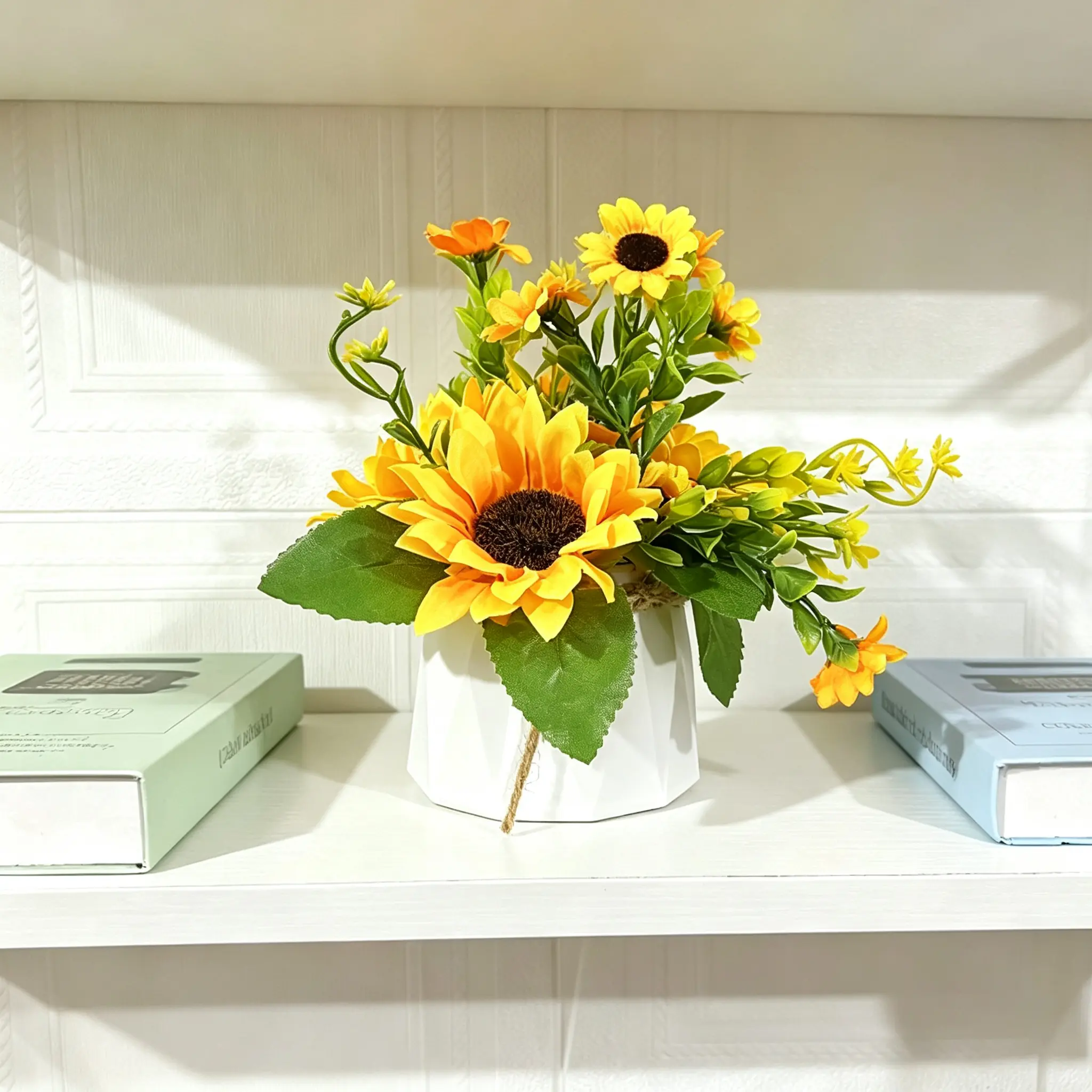 Nordic Sunflower Artificial Flower Arrangement, Premium Faux Floral Bouquet for Dining Table Living Room Bedroom Aesthetic Home Decor