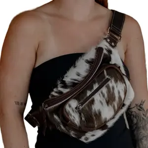 Brown Belt Bag with Cowhide Design and Adjustable Strap for Everyday Use
