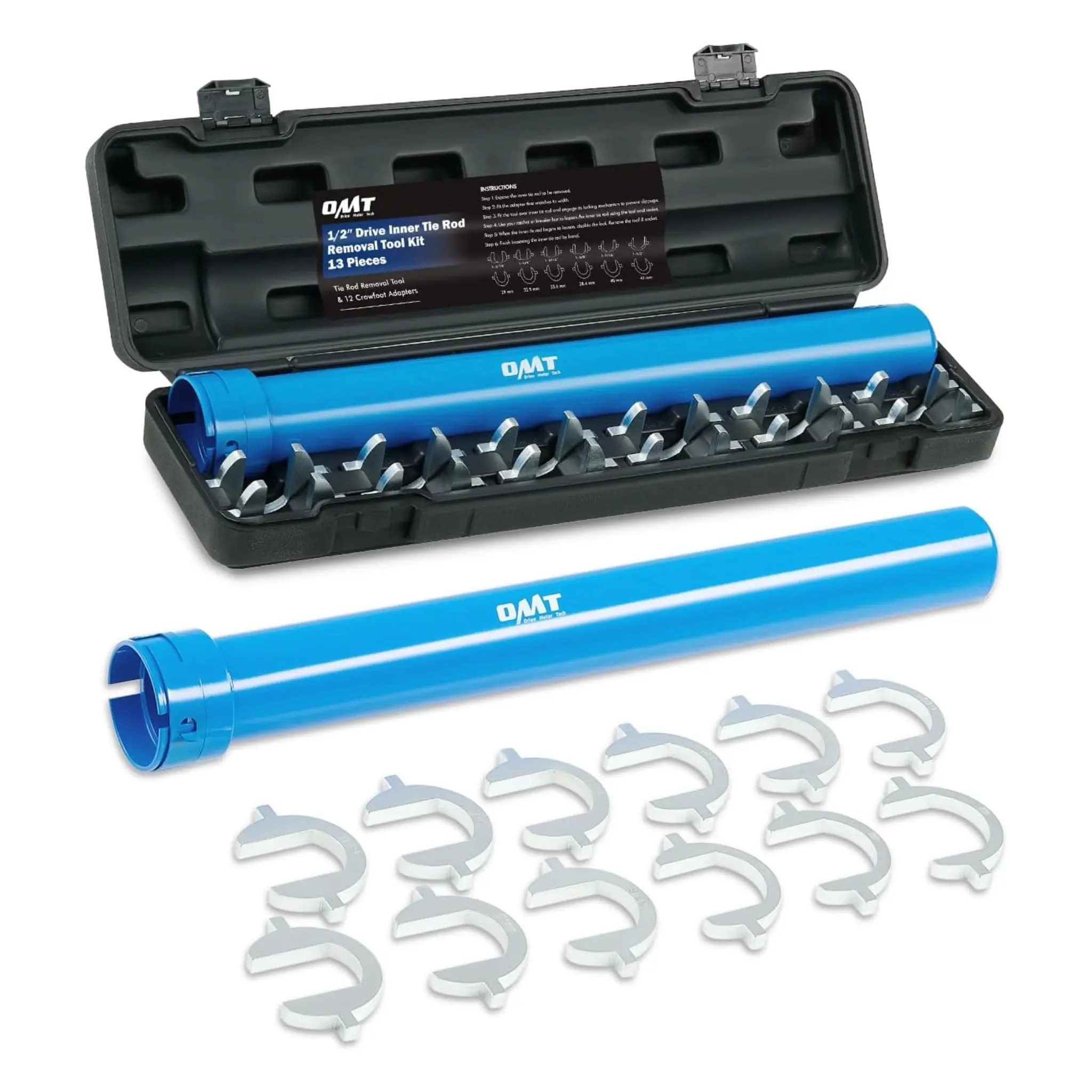 Orion Motor Tech Inner Tie Rod Installation Kit, Includes 12 Crowfoot Adapters, Durable 1/2 Inch Drive Tube for Efficient Removal, Crafted from Robust Steel, Ideal for Automotive Maintenance, Home car repair, rack free
