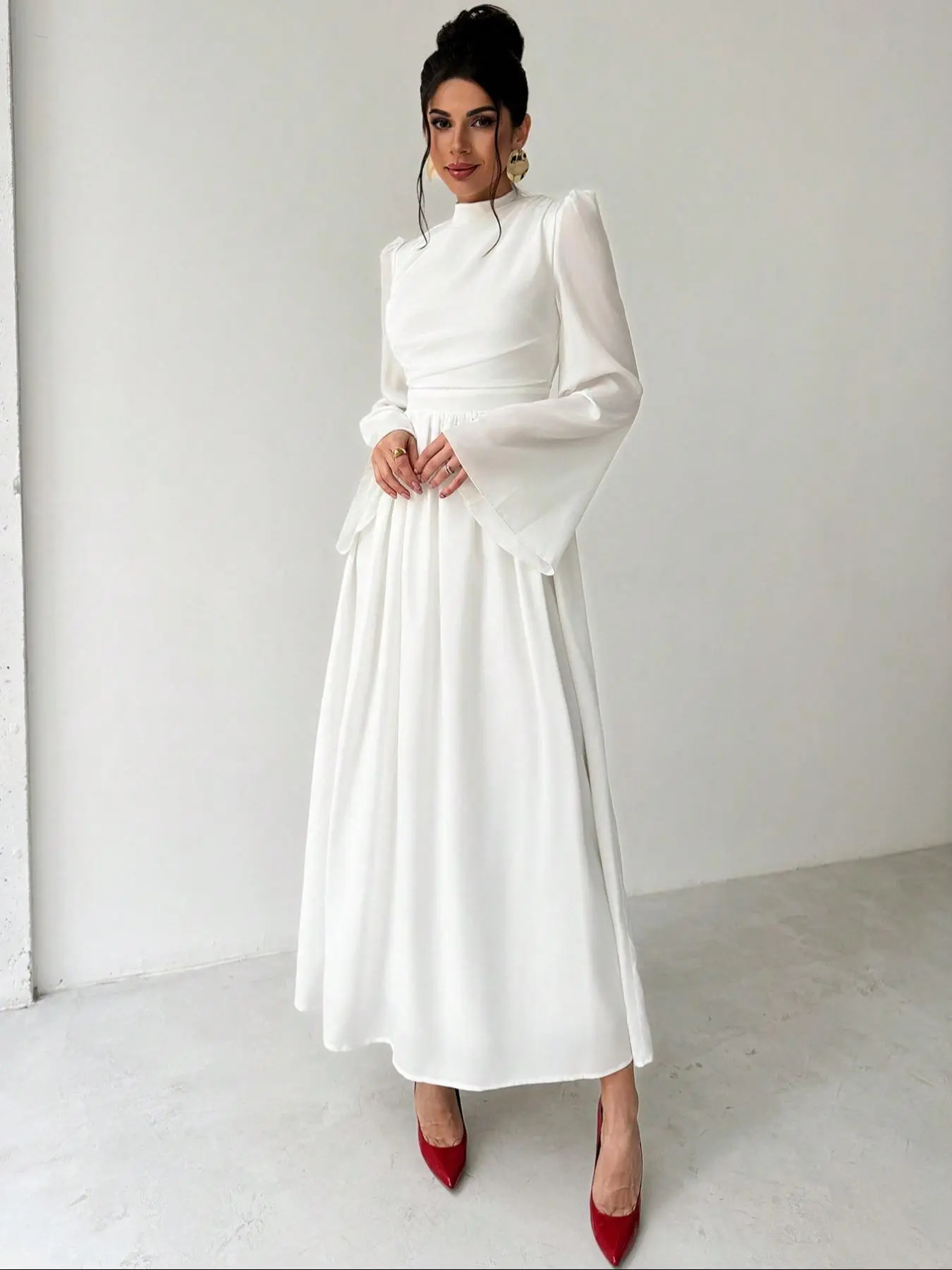knee length dresses for ladies Princess Polly Women's Lukea Long Sleeve Minidress - White main image 1