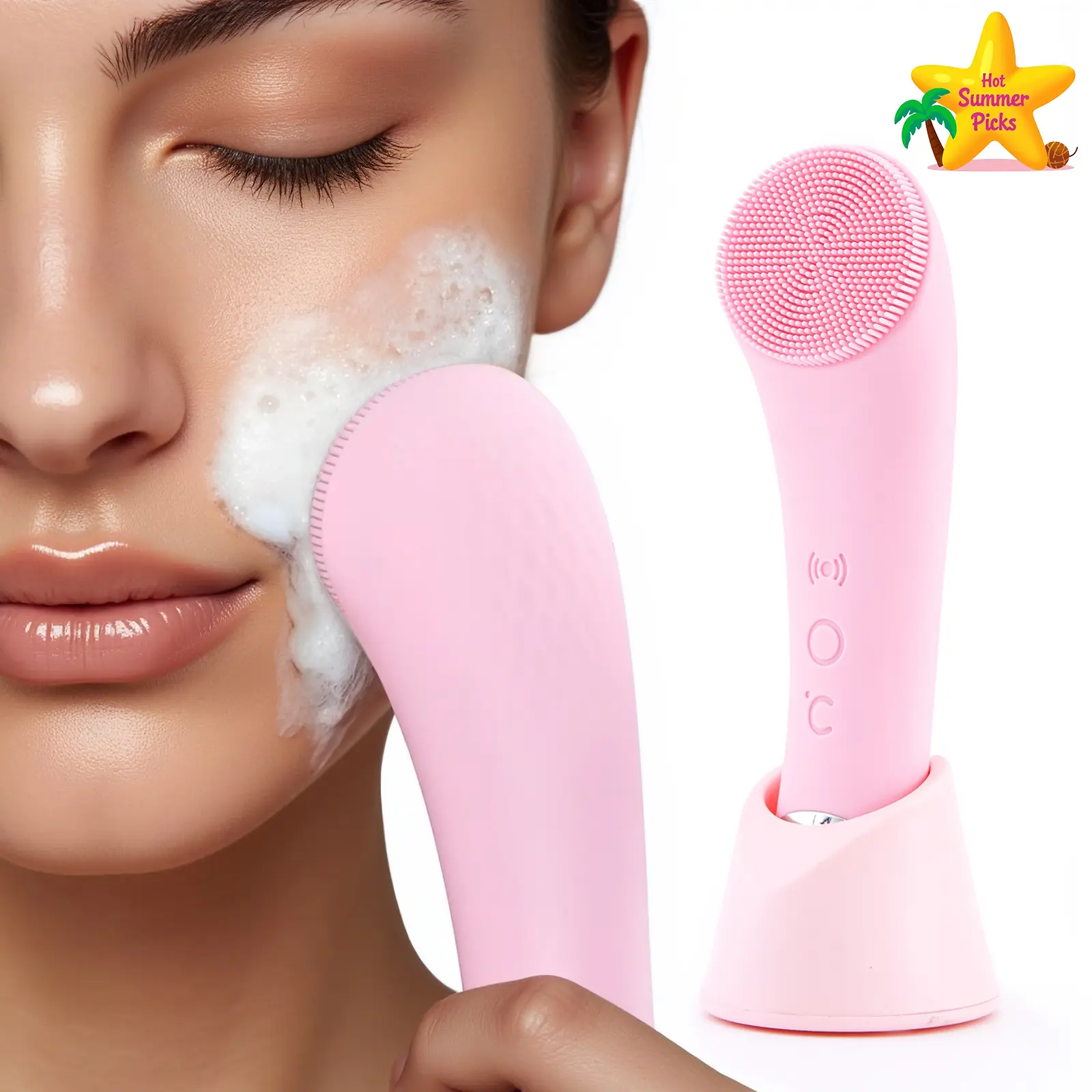 Facial Cleansing Brush, Rechargeable Silicone Face Scrubber with Heat Massage End, Vibrating Exfoliating Deep Cleaning Device for Pore Brush, Waterproof Face Scrubber for Women and Men Adjustable Gentle highfrequencywand