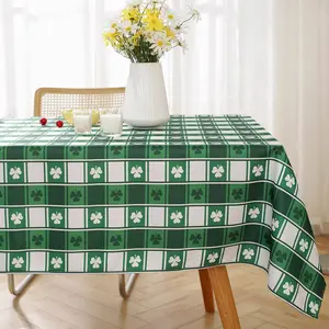 St Patrick's Day Shamrock Rectangle Tablecloth,  Using Green Washable Soft Wrinkle Free Polyester, Checkered Fabric Spillproof Textured Table Cloth for Indoor & Outdoor Daily Use