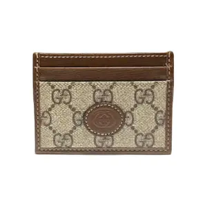 Gucci GG Monogram Interlocking Logo Canvas and Leather Card Holder for Men and Women in Ebony and Brown