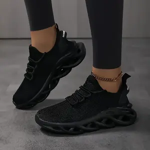 Women'sSolidColorPlatformSneakers,BreathableMeshLaceUpOutdoorShoes,ComfortableLowTopSportShoes
