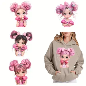 Boxing Girl Pattern Iron-on Heat Transfer Patches, 6 Counts/set DIY Vinyl Decals for T-shirts, Jeans, Masks & Backpacks, Durable DTF Fabric Appliques