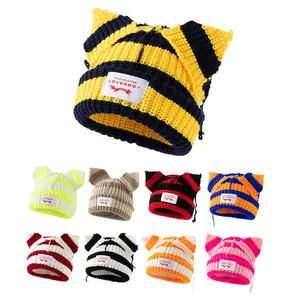 Loverboy Pig Cat Ears Autumn and Winter Woolen Hat Fashion Printing Warm Knitted Hat All-Matching Fashion Brand Beanie Hat Women
