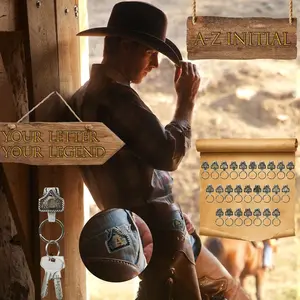 Vintage Western Cowboy Letter Keychain A Z Initial Key Chain Clip Personality Key Holder for Pocket Bag Personalized Gift Idea Daily Carry Accessory