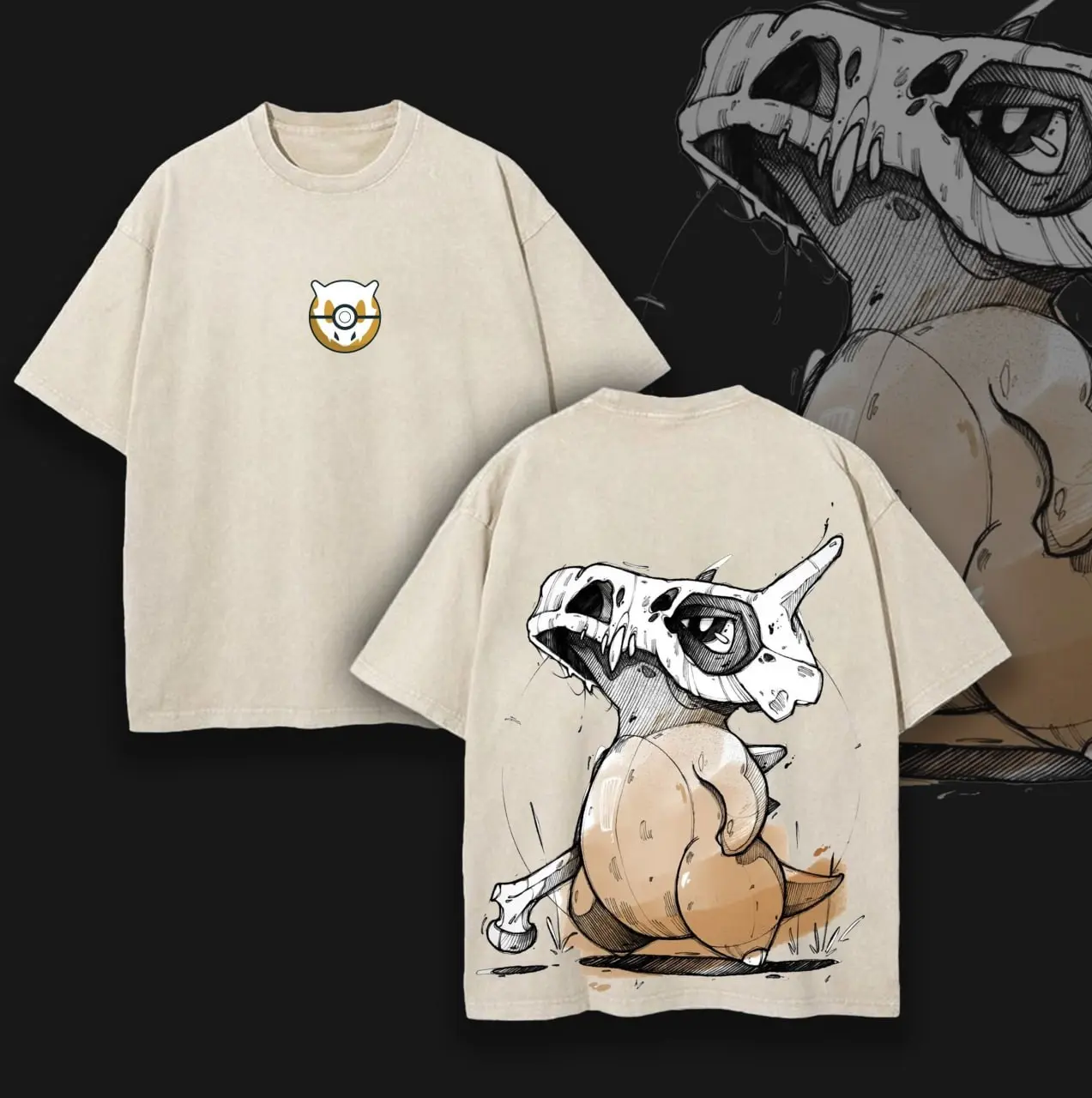 Retro Heavy Limited Cubone- Pokemon Anime Double Printed Vintage 