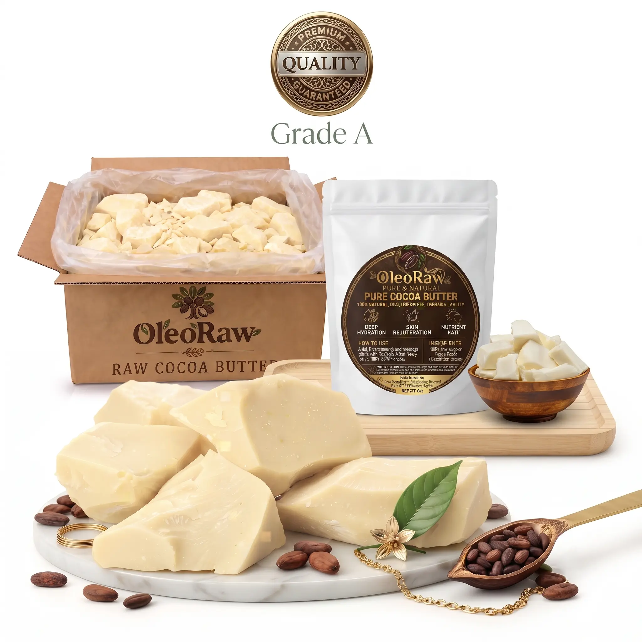 100% Pure Raw Unrefined Cocoa Butter - Organic Skin Repair & Hydrating Body Care Base for DIY Cosmetics, Lotions, Stretch Marks & Anti-Crack Care