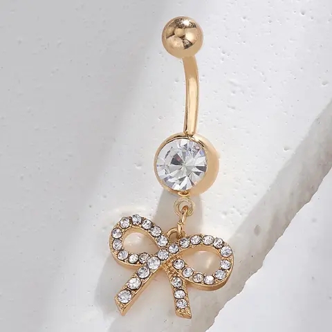 Rhinestone Bow Decor Belly Button Ring, Women Belly Piercing Chic Body Jewelry for Party, Daily Clothing Decor, Trendy All-match & Exquisite Jewelry for Birthday Gift, Navel Piercing Jewelry