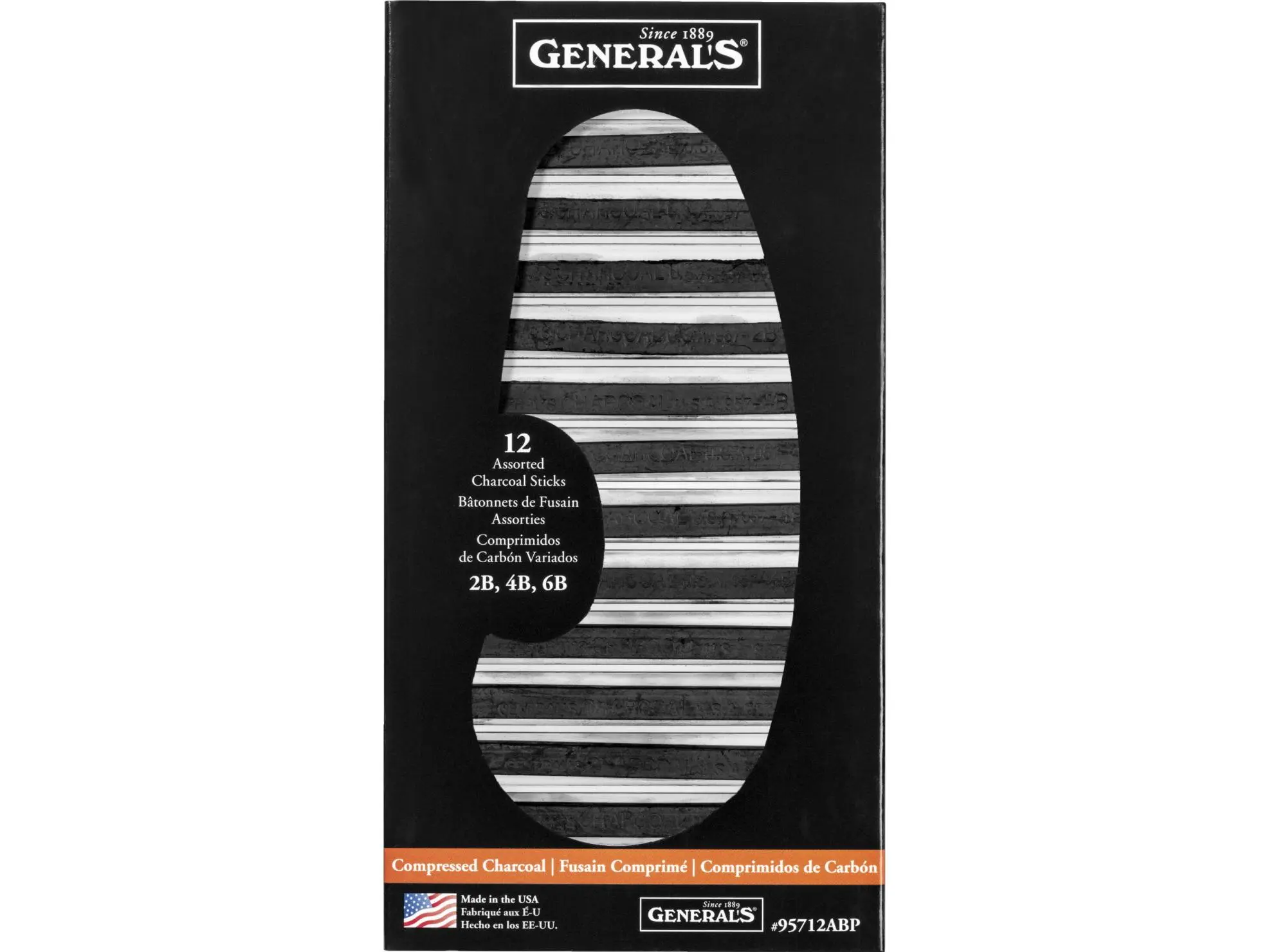General Pencil 1296501 Extra Smooth Square Compressed Charcoal Assortment- Pack of 12