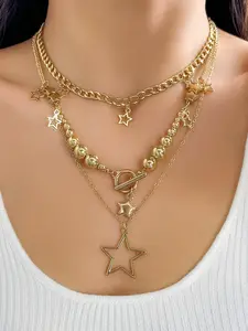 Y2K Retro Star Layered Necklace, Unisex Stainless Steel Jewelry, Silver Color &, Adjustable, Waterproof, Perfect for Parties