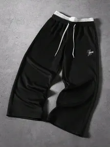 Best Spring Wide Leg Pants for Men, Soft Loose Baggy Legged Black Slacks with Strap in Middle, Polyester Ankle Trousers for Big Thigh, Casual Campus Back to School Streetwear Outfits