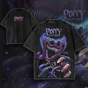 Huggy Wuggy Poppy Playtime Washed T-shirt Crewneck Hoodie, Loose T-Shirts Tee Short Sleeve Clothes country concert outfits graphic tee