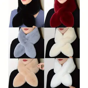 [2pcs Soft Plush Fleece Scarves] 2pcs Soft Plush Fleece Scarves - Solid Color Bowknot Design, Warm Decorative Neck Gaiters for Fall/Winter |     Elegant Neckwear |     Inelastic Tie-Dye Scarves for Casual & Formal Wear